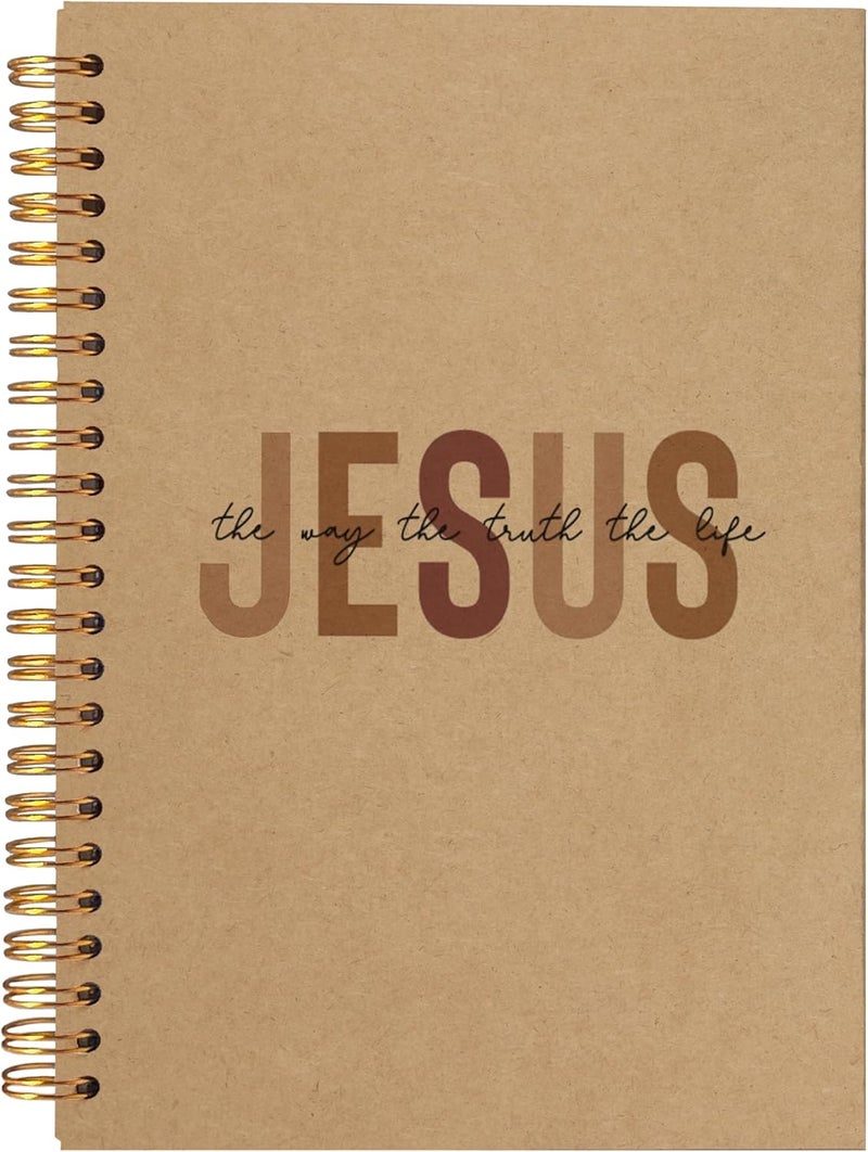 BearCake Boho Christian Notebook Journal, Christian Gifts for Women, Bible Notebooks for Note Taking, Bible Journaling Notebook, Jesus the Way the Truth the Life Hardcover Spiral Notebook 5.5x8.3 kraft paper - Image 1